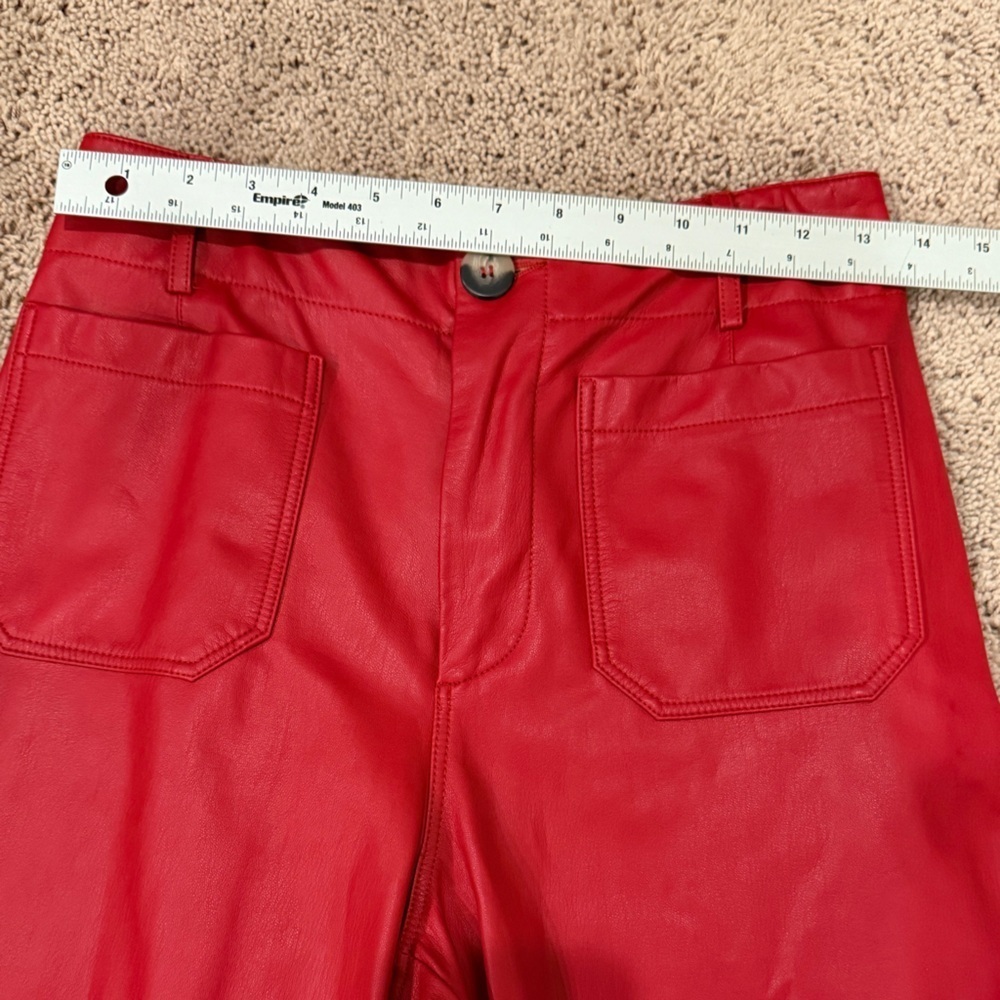28p 28 petite Anthropologie Maeve Colette wide leg faux leather crop pants red - Picture 13 of 15